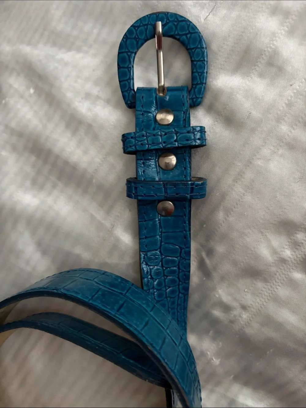 Teal Croc-Embossed Skinny Belt S/M USA